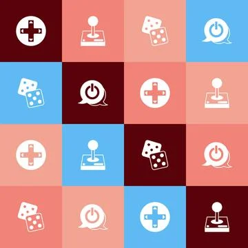 Set pop art Game controller or joystick, Joystick for arcade machine, dice and Stock Illustration