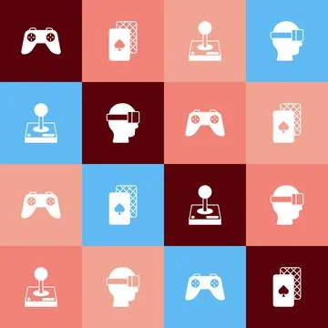 Set pop art Game controller or joystick, Playing cards, Joystick for arcade Stock Illustration