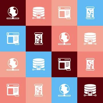 Set pop art Global technology, Cloud database, Browser window and Cryogenic Stock Illustration