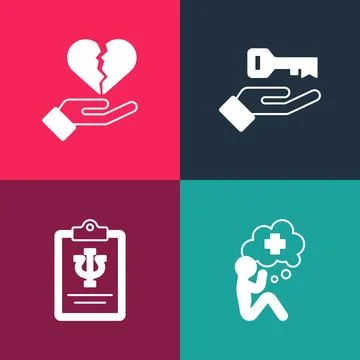 Set pop art Helping hand, Psychology, Psi, Solution to the problem and Broken 스톡 일러스트