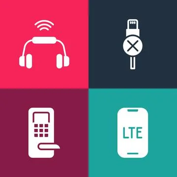 Set pop art LTE network, Digital door lock, No usb cable cord and Smart Stock Illustration