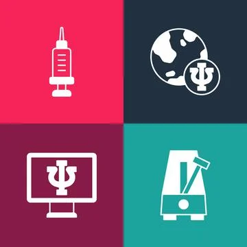 Set pop art Metronome with pendulum, Psychologist online, Psychology, Psi and Stock Illustration