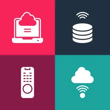 Set pop art Network cloud connection, Remote control, Smart data server and   Stock Illustration