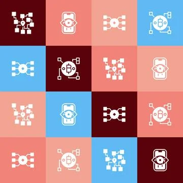 Set pop art Neural network, Computer vision, and Blockchain technology Bitcoin Illustrazione stock