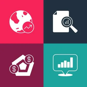 Set pop art Pie chart infographic, Financial growth, Document with and icon Stock Illustration