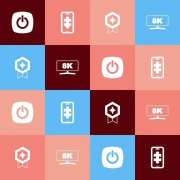 Set pop art Power button, Mobile gaming, Game rating with medal and Computer Illustrazione stock