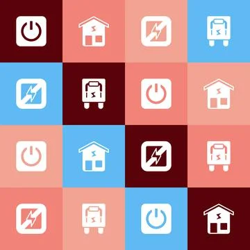 Set pop art Power button, Smart home, No lightning and Electrical panel icon. Stock Illustration