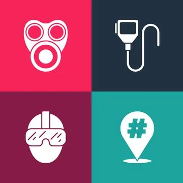 Set pop art Protest, Special forces soldier, Walkie talkie and Gas mask icon Stock Illustration