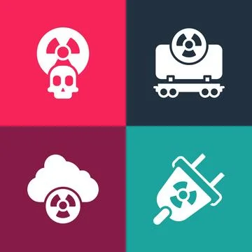Set pop art Radiation electrical plug, Acid rain and radioactive cloud 스톡 일러스트