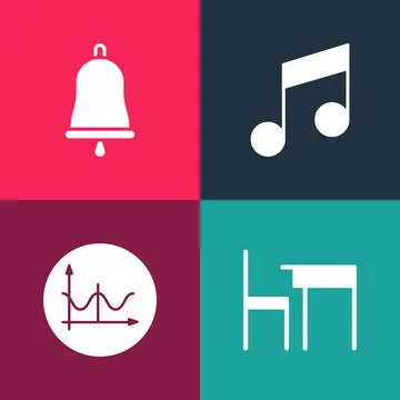 Set pop art School table and chair, Graph, schedule, chart, diagram, Music note イラスト素材