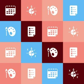 Set pop art School timetable, Trigonometric circle, Paint brush with palette and Stock Illustration