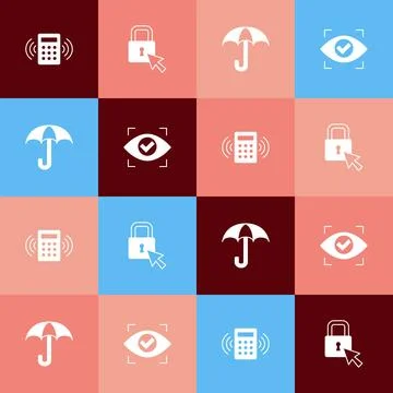 Set pop art Security keypad access panel, Lock, Umbrella and Eye scan icon Stockillustratie