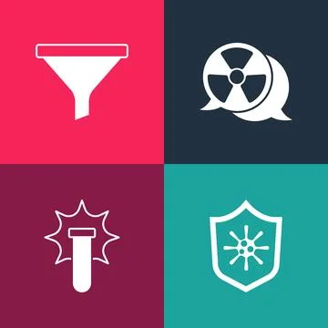 Set pop art Shield protecting from virus, Chemical explosion, Radioactive a.. 스톡 일러스트