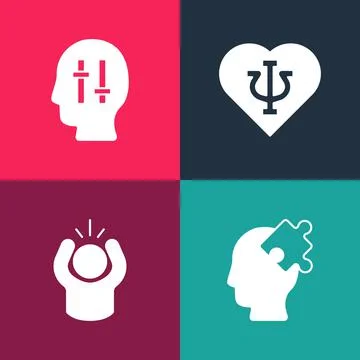 Set pop art Solution to the problem, Anger, Psychology, Psi and icon. Vector Stock Illustration