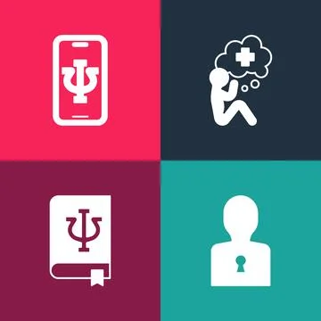 Set pop art Solution to the problem, Psychology book, Psi, Helping hand and 库存插图