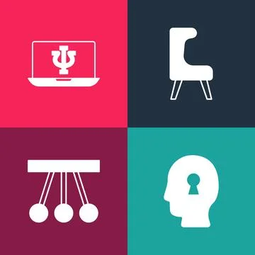 Set pop art Solution to the problem, Pendulum, Armchair and Psychologist on.. イラスト素材