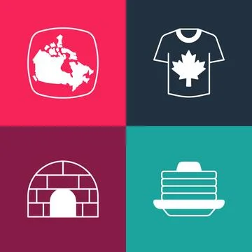 Set pop art Stack of pancakes, Igloo ice house, Hockey jersey and Canada map イラスト素材