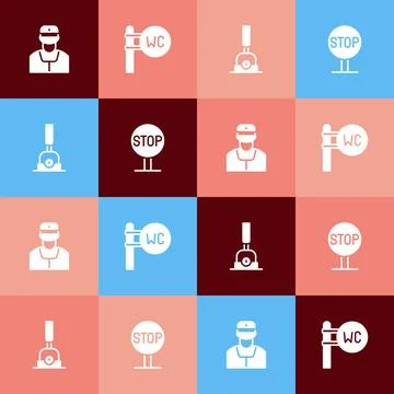 Set pop art Train conductor, Toilet, Arrow for switching the railway and Stop Stock Illustration