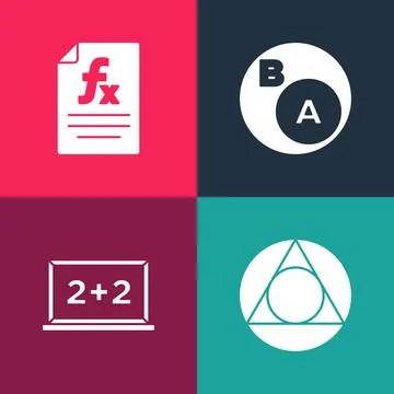 Set pop art Triangle math, Chalkboard, Subsets, is subset of and Function Stock Illustration