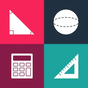 Set pop art Triangular ruler, Calculator, Geometric figure Sphere and Triangle Stock Illustration