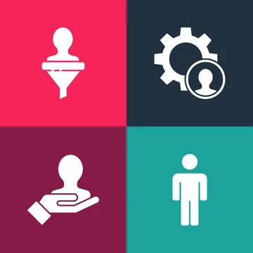 Set pop art User of man, Hand for search people, Head hunting and icon. Vector Stock Illustration