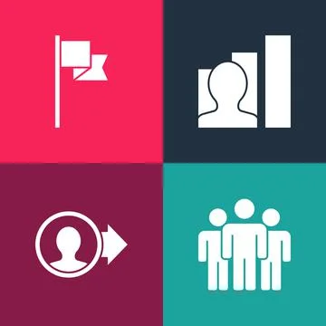 Set pop art Users group, Create account screen, Productive human and Location Stock Illustration