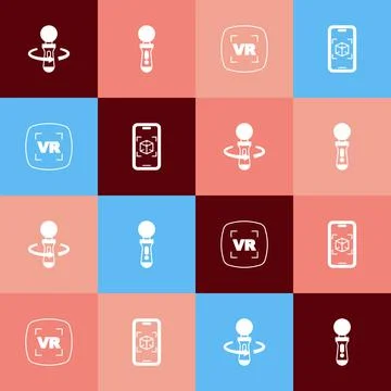 Set pop art VR controller game, Virtual reality and 3d modeling icon. Vector Illustrazione stock