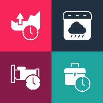 Set pop art Work time, Time to sleep, Calendar autumn and Stocks market gro.. Stock Illustration