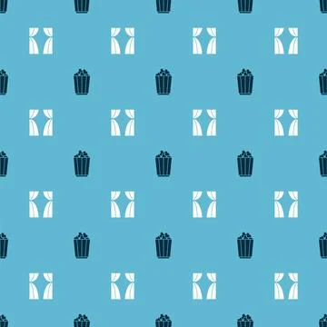 Set Popcorn in box and Circus curtain raises on seamless pattern. Vector Illustrazione stock
