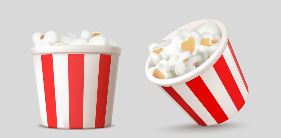 Set of popcorn buckets side and top view Stock Illustration