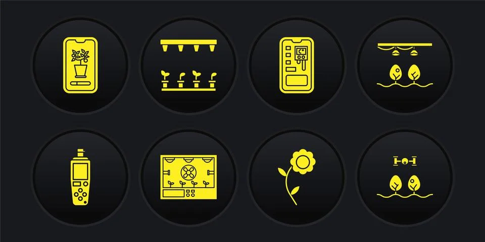Set Portable sensor, Smart farm with bulb and plant, farming technology, Flower Stock Illustration