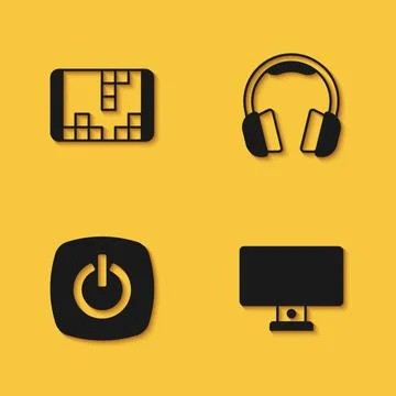 Set Portable video game console, Computer monitor, Power button and Headphones Illustrazione stock