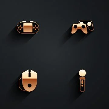 Set Portable video game console, Game controller joystick, Computer mouse and VR Illustrazione stock
