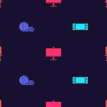 Set Portable video game console, Coin for, Computer monitor and Sword on Illustrazione stock