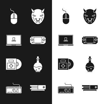 Set Portable video game console, Laptop, Computer mouse, Mask of the devil .. Illustrazione stock