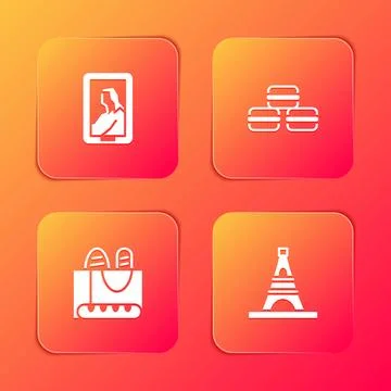 Set Portrait in museum, Macaron cookie, French baguette bread and Eiffel tower Stock Illustration