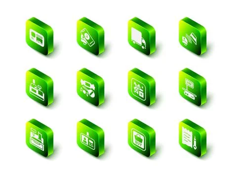 Set POS terminal, Delivery cargo truck, with credit card, Electronic scales Stock Illustration
