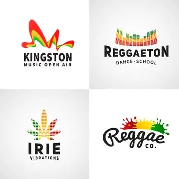 Set of positive ephiopia flag logo. Jamaica reggaeton dance music vector Stock Illustration