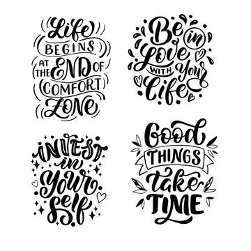 Set of positive lettering in vector graphics Stock Illustration