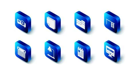 Set Post note stickers, Document folder, Office desk, Monitor with text work Stock Illustration