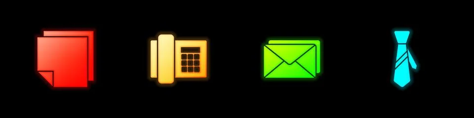 Set Post note stickers, Telephone, Envelope and Tie icon. Vector Stock Illustration