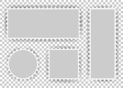 Set of postage stamp, collection square, circle and rectangular postage stamp Illustrazione stock