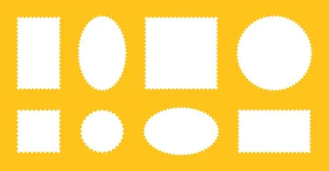 Set of postage stamp frames. Empty borders. Circle, rectangular vintage stamps Stock Illustration