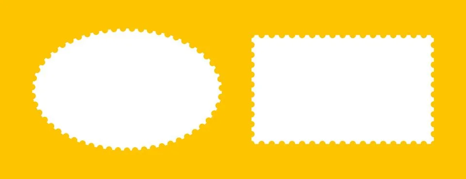 Set of postage stamp frames. White rectangular, oval vintage stamps collection Stock Illustration