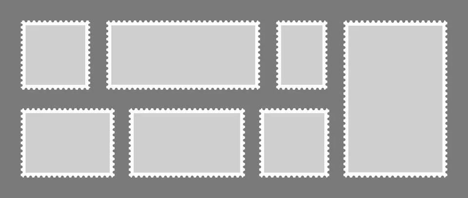 Set of postage stamps. Post stamp frame and border. Grey square and rectangular Stock Illustration