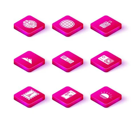 Set Postal stamp and Eiffel tower, Infographic of city map navigation, Mountains Illustrazione stock