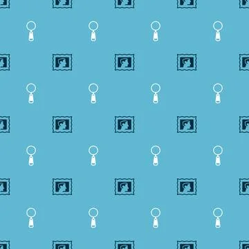Set Postal stamp and Magnifying glass on seamless pattern. Vector 库存插图