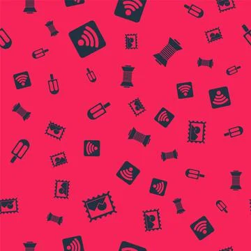 Set Postal stamp, Wi-Fi wireless internet network, Ice cream and Sewing thread Stock Illustration