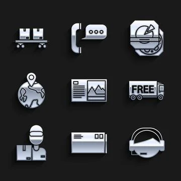 Set Postcard, Envelope, Support operator in touch, Free delivery service 库存插图