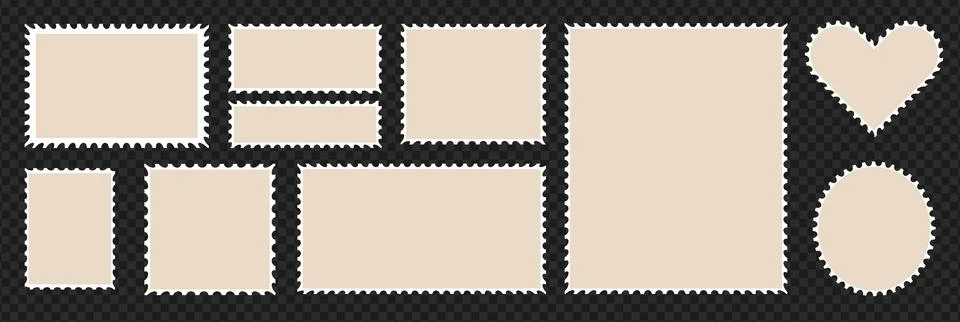 Set of postcard stamp frames, Vector post elements. Vintage postal paper card Stock Illustration